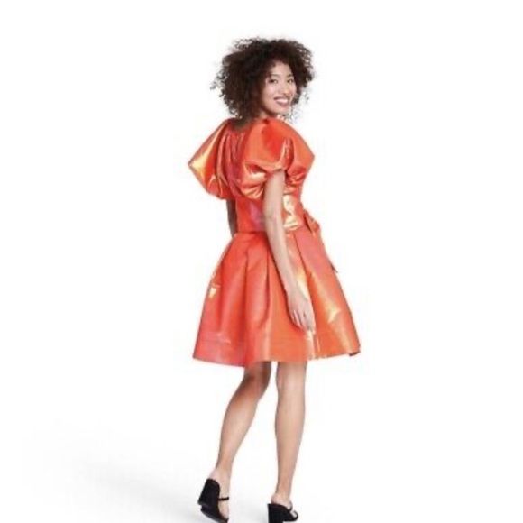 CHRISTOPHER JOHN ROGERS orange shiny puffy sleeve dress for Target sz xxs EUC - Picture 4 of 14